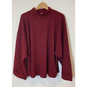 Free People The Mood Sweater Mock Neck Oversize Maroon Orange Blue Medium M